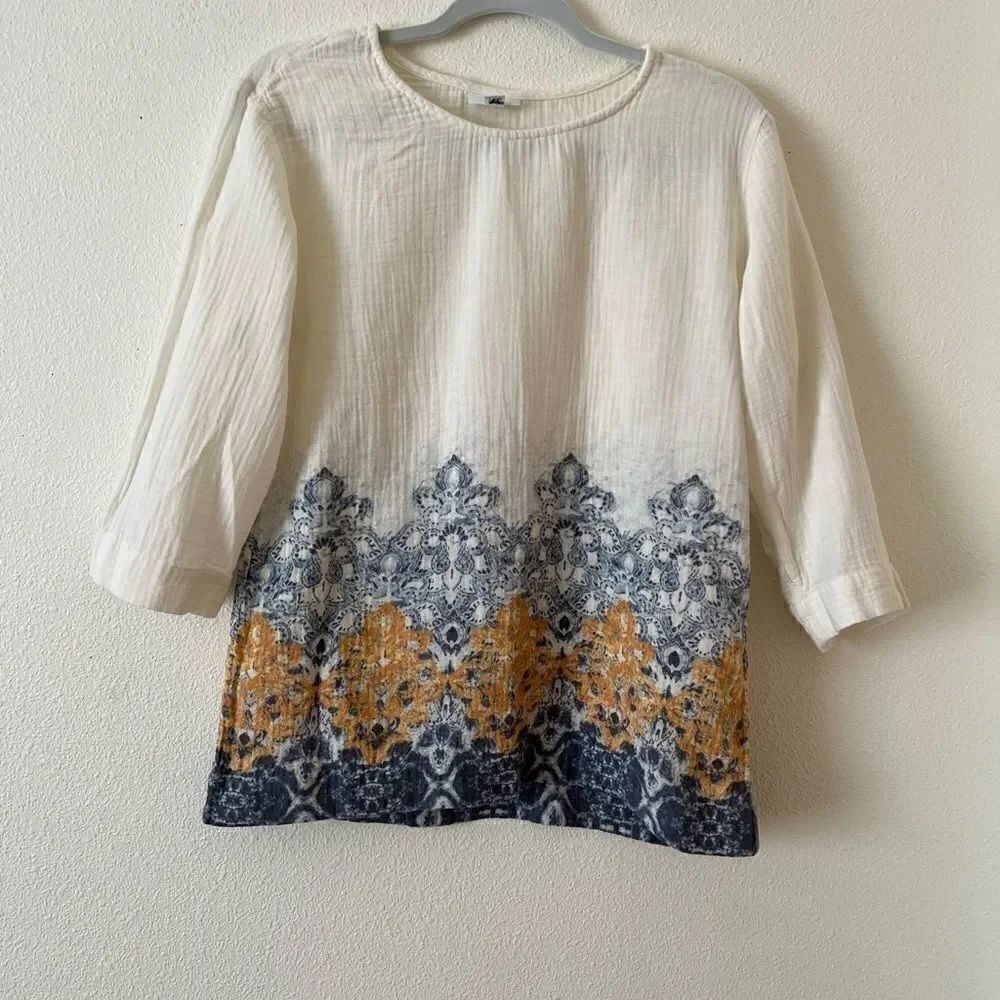 Jill Pure Jill Women's Size Medium Textured Multicolor Print 3/4 Sleeve Top XS